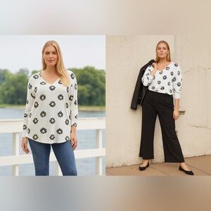 Elegant Floral V-Neck Long Sleeve Top